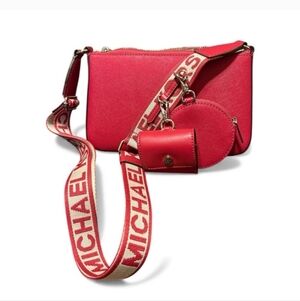 Michael Kors Jet Set Travel Small Crossbody Bag Tech Attached Red Clay/BNWT